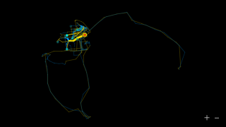 CabTrails visualizes the movement of a Yellow Cab in San Francisco